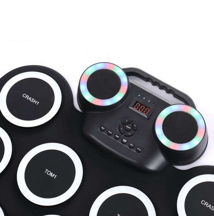 Portable Hand Roll Electronic Drum Flashing Light Bluetooth Drum(Icon Version + Black White)