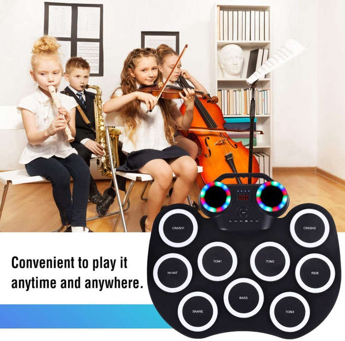 Portable Hand Roll Electronic Drum Flashing Light Bluetooth Drum(Icon Version + Black White)
