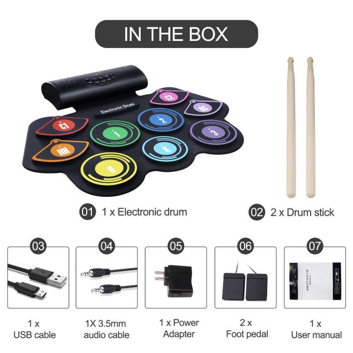 Hand-Rolled Drum Set Color Electronic Drum Lithium Battery Rechargeable Silicone Drum Set
