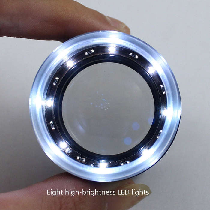 8 LED Lights 3 Groups Of Optical Glass HD With Scale 10 Times Magnifying Glass, Specification: Cr...