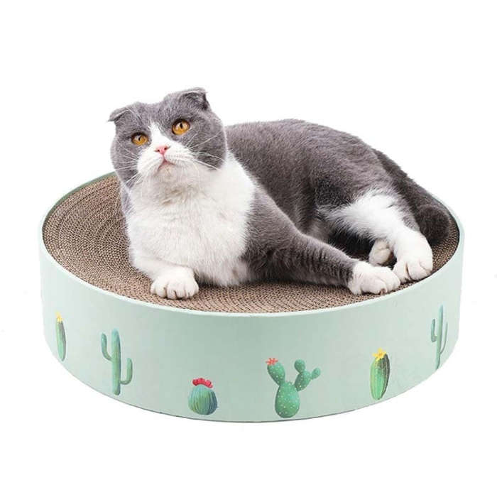 Round Corrugated Cat Scratcher Claw Sharpener Toy Bed, Colour: Green 32x32x6cm