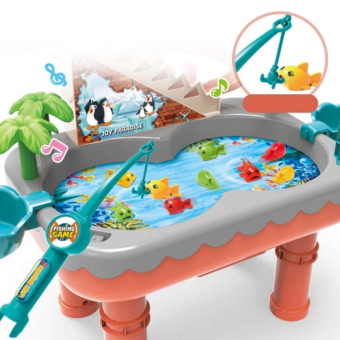Penguin Stair Climbing Children Electric Magnetic Fishing Toy Multifunctional Game Set(Blue)