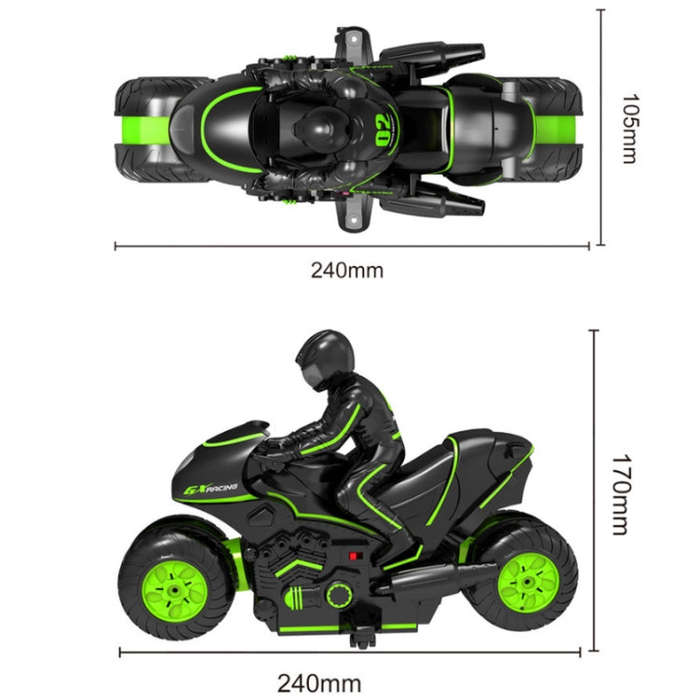 2.4G Remote Control Motorcycle Drifting Rotating High-Speed Side-Tracking Off-Road Motorcycle(Bla...
