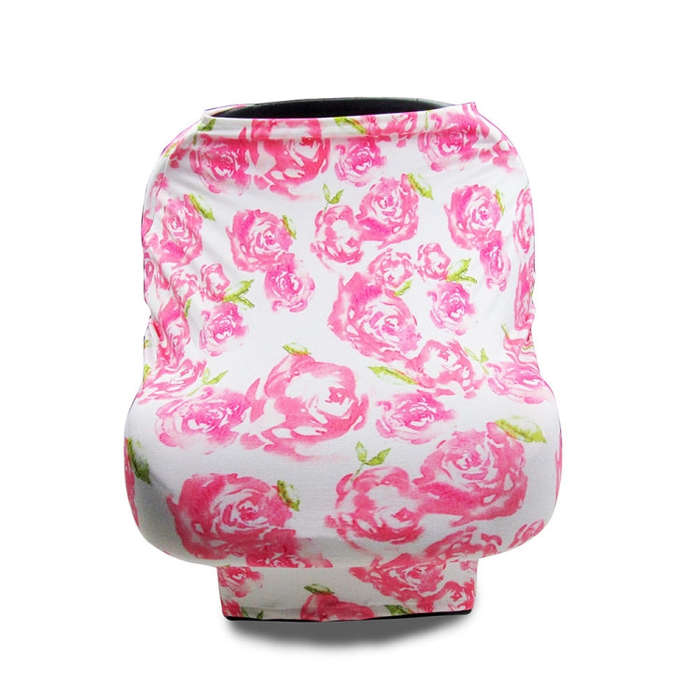 Multifunctional Enlarged Stroller Windshield Breastfeeding Towel Baby Seat Cover(Pink Peony)