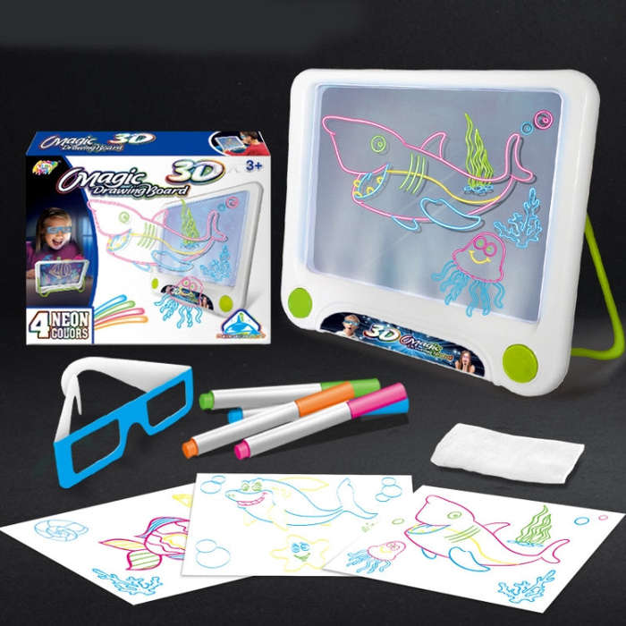 3D Fluorescent Drawing Board Magic Luminous Three-Dimensional Writing Board Graffiti Board Lighti...