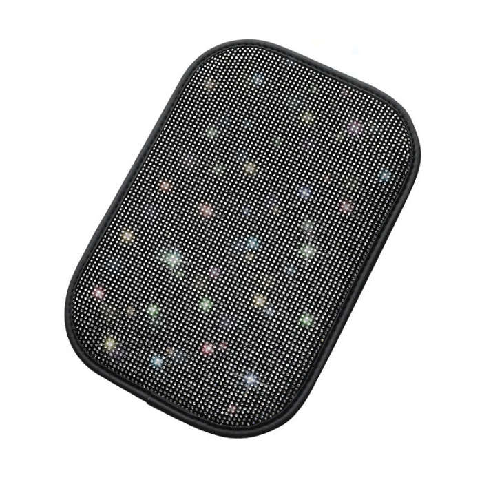 Car Diamond Armrest Box Cushion Personalized Car Decorations Dirt And Non-Slip(Black White Diamond)