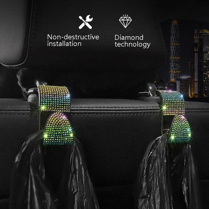 3 PCS Car Rear Seat Hooks Car Seats Multi-Function Diamond-Studded Hooks, Colour: Emerald