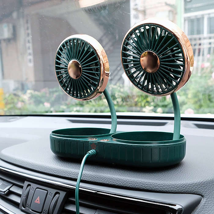F303 Car USB Fan Car Shake Head Fan(Double Head Gold)