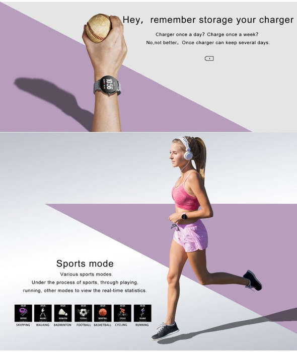 V11 Smartwatch Real-time Heart Rate Blood Pressure Monitor Multi-sport mode Breathing Light Smart...