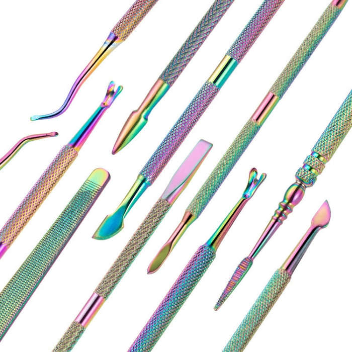 14 In 1 FABIYAN Color Titanium Nail Art Tool Set Dead Skin Shears Steel Push Nail File Pliers