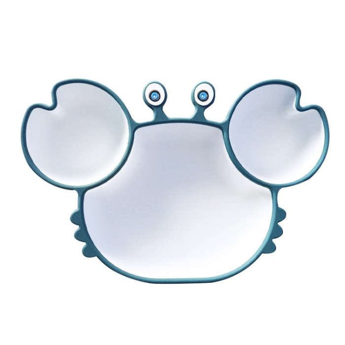 Children One-Piece Full Silicone Table Cartoon Crab Separation Plate(Blue)