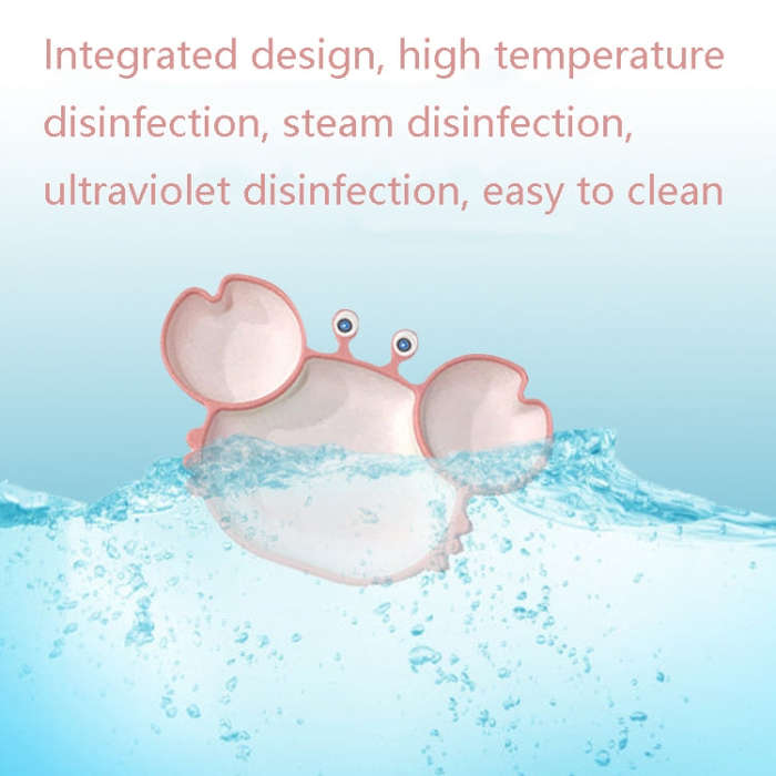 Children One-Piece Full Silicone Table Cartoon Crab Separation Plate(Blue)