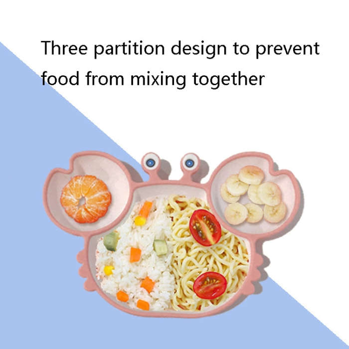 Children One-Piece Full Silicone Table Cartoon Crab Separation Plate(Blue)