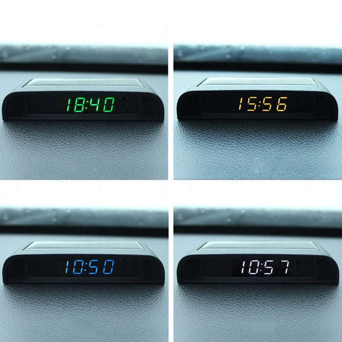 Solar Night Light Car Clock Automotive Electronic Clock Temperature Time+Date+Week+Temperature(Bl...