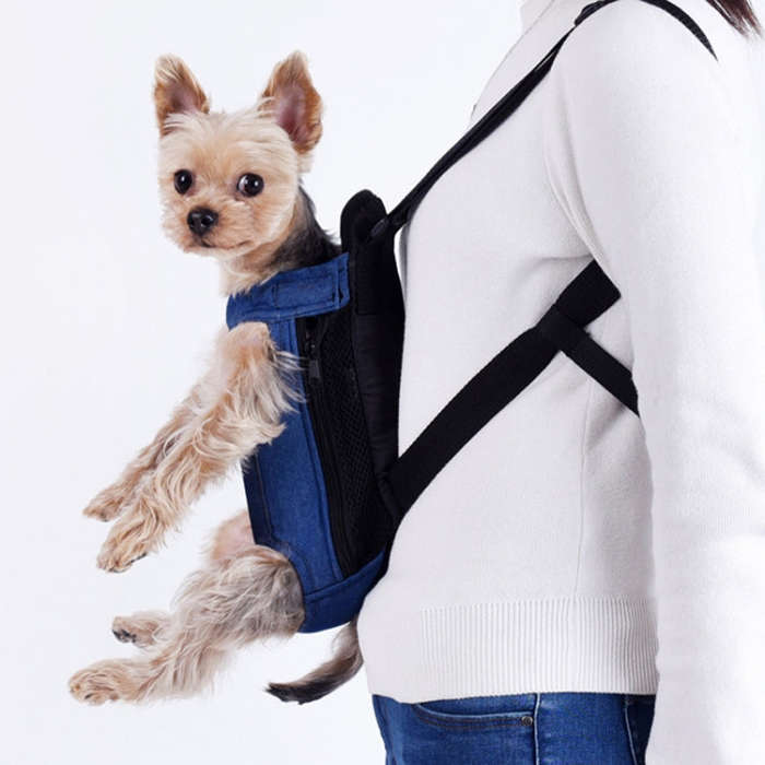 Dog Going Out Foldable On Chest Backpack Pet Carrier Bag, Colour: Blue Denim (Four Seasons)(M)