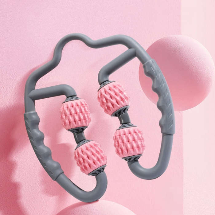 Foam Shaft Muscle Massage Roller Yoga Roller Fitness Supplies(Fish Bones Type Cherry Pink)