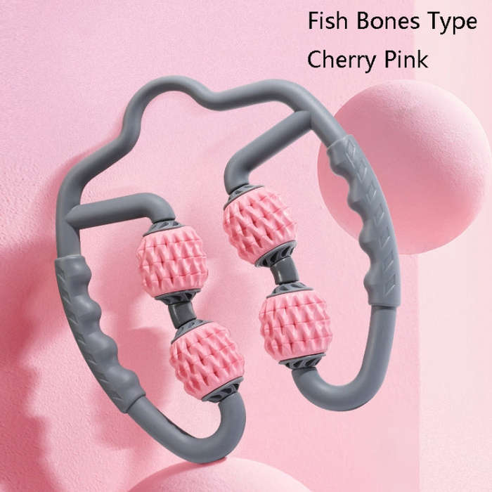 Foam Shaft Muscle Massage Roller Yoga Roller Fitness Supplies(Fish Bones Type Cherry Pink)