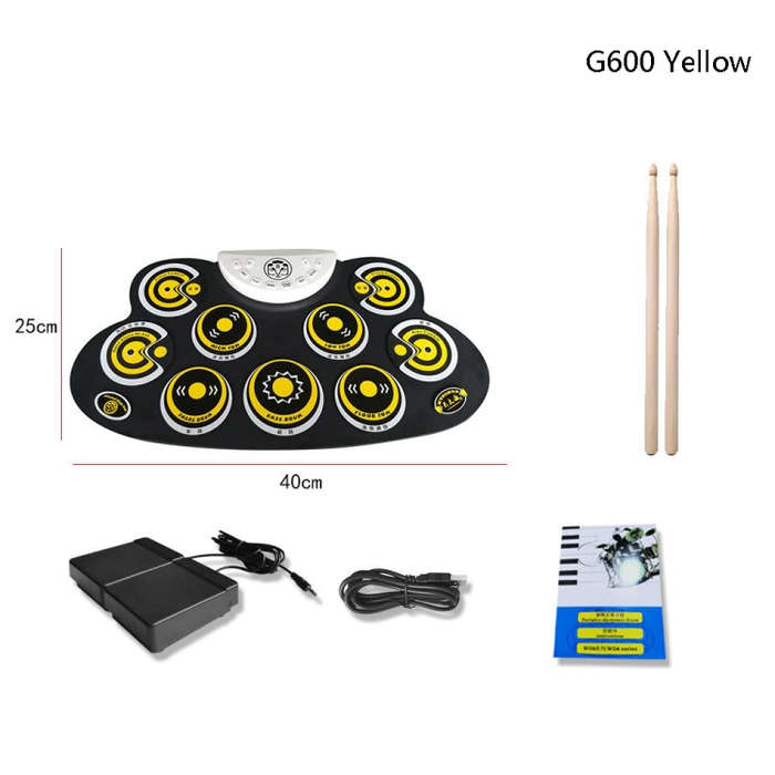 Children Hand Roll Electronic Drum DTX Game Portable Drum(G600 Yellow)