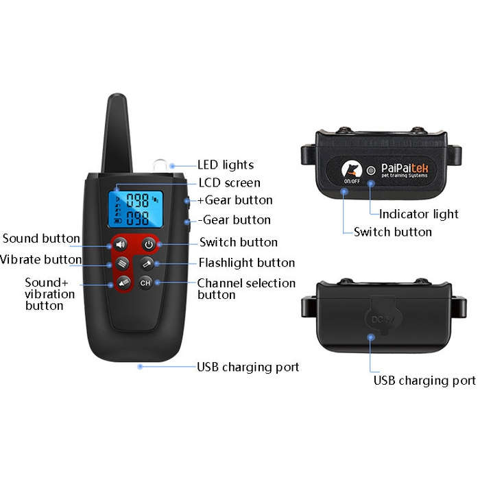 PaiPaitek PD526V-2 1 In 2 100-Speed Sound Vibration Remote Control Training Dog Device Anti-Barki...
