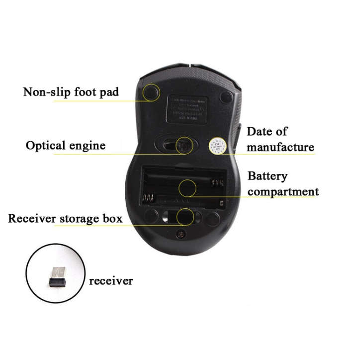 T-WOLF Q5 2.4GHz 5-Buttons 2000 DPI Wireless Mouse Silent And Non-Light Gaming Office Mouse For C...