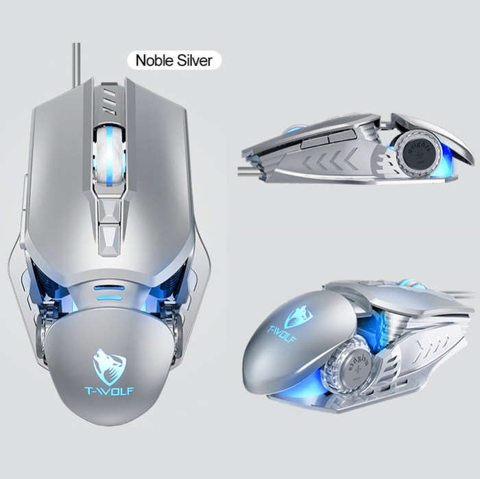 T-WOLF G530 USB Interface 7-Buttons 6400 DPI Wired Mouse Mechanical Gaming Macro Definition 4-Col...