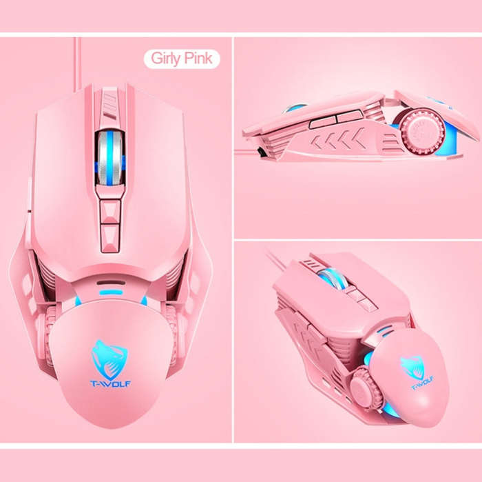 T-WOLF G530 USB Interface 7-Buttons 6400 DPI Wired Mouse Mechanical Gaming Macro Definition 4-Col...