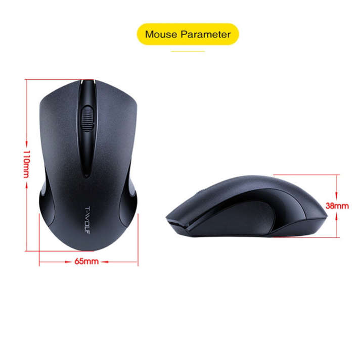 T-WOLF Q2 3-Buttons 1200 DPI 2.4GHz Wireless Mouse( Black)
