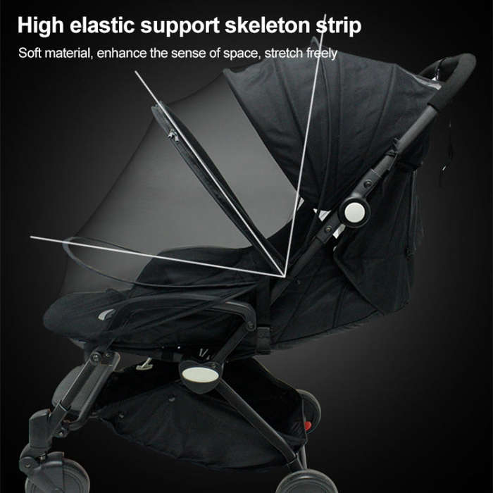 Summer Stroller Mosquito Net Full Cover Multi-Purpose Encrypted Trolley Mosquito Net(Black Net)