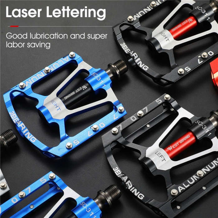 1pair WEST BIKING YP0802083 Mountain Bike Aluminum Alloy Pedal Lightweight Bearing Foot Pedal(Blue)