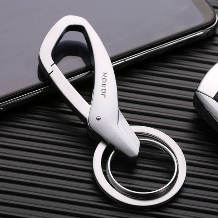 JOBON ZB-197 Car Waist Hanging Keychain Double Ring Metal Keychain(Chrome)