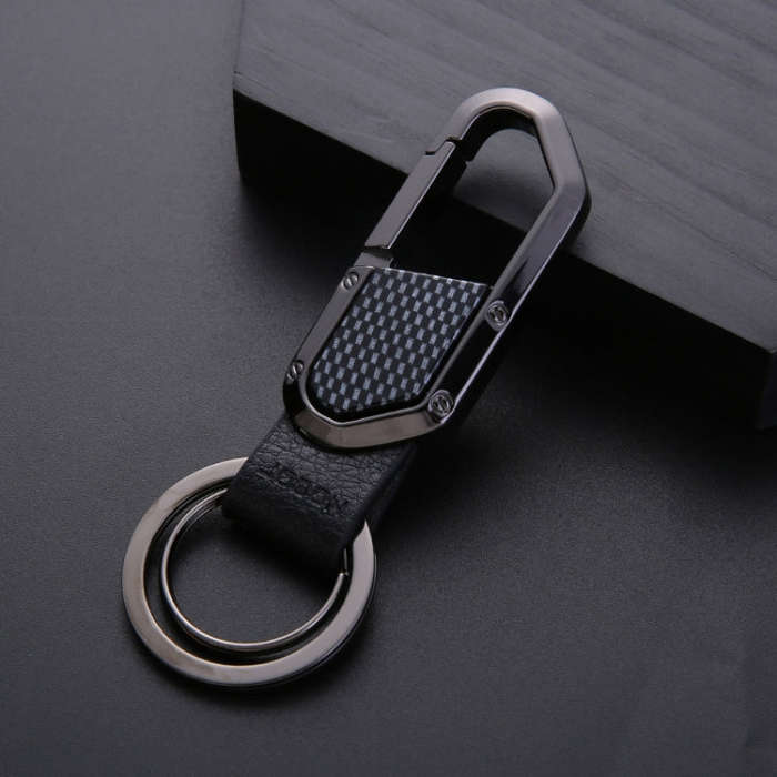 JOBON ZB-106A Business Men Metal Keychain Double Loop Car Pendant Keychain(Black Nickel)
