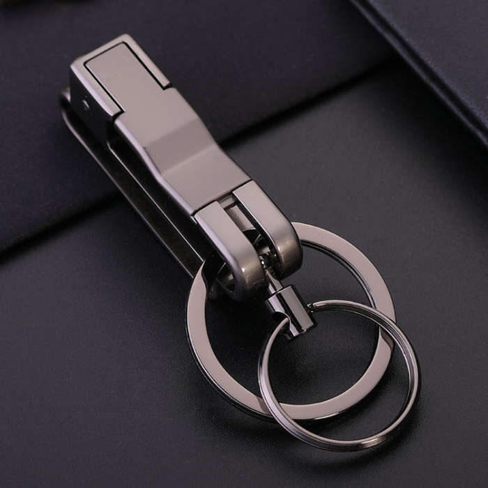 JOBON ZB-8782 Car Keychain Men Metal Anti-Lost Double Ring Detachable Keychain(Black Nickel)