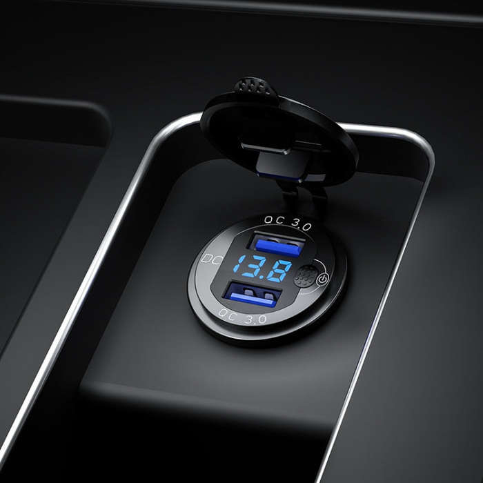 Aluminum Alloy Double QC3.0 Fast Charge With Button Switch Car USB Charger Waterproof Car Charger...