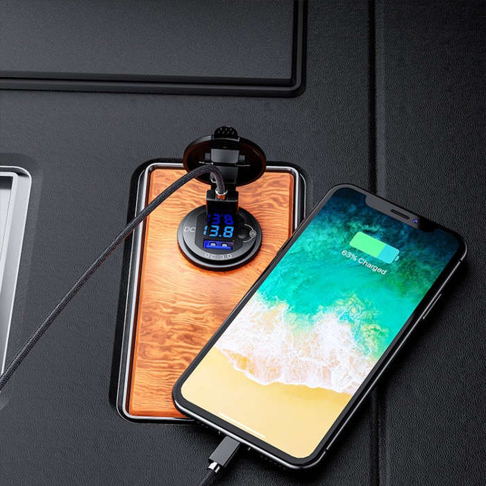Aluminum Alloy Double QC3.0 Fast Charge With Button Switch Car USB Charger Waterproof Car Charger...