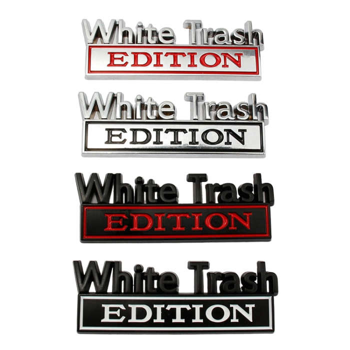 2 PCS Car Metal Modification Standard White Trash Edition Car Label Stickers(Silver Red)