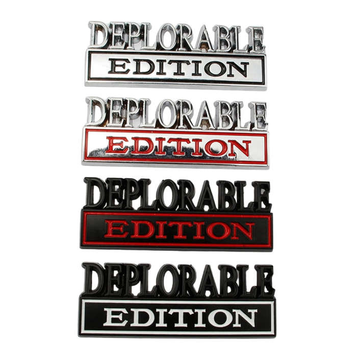 2 PCS Car Modified Metal Car Standard DEPLORABLE Edition Car Stickers(Silver Black)