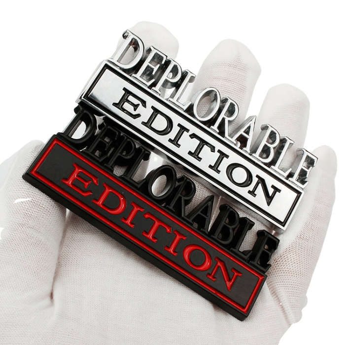 2 PCS Car Modified Metal Car Standard DEPLORABLE Edition Car Stickers(Silver Black)
