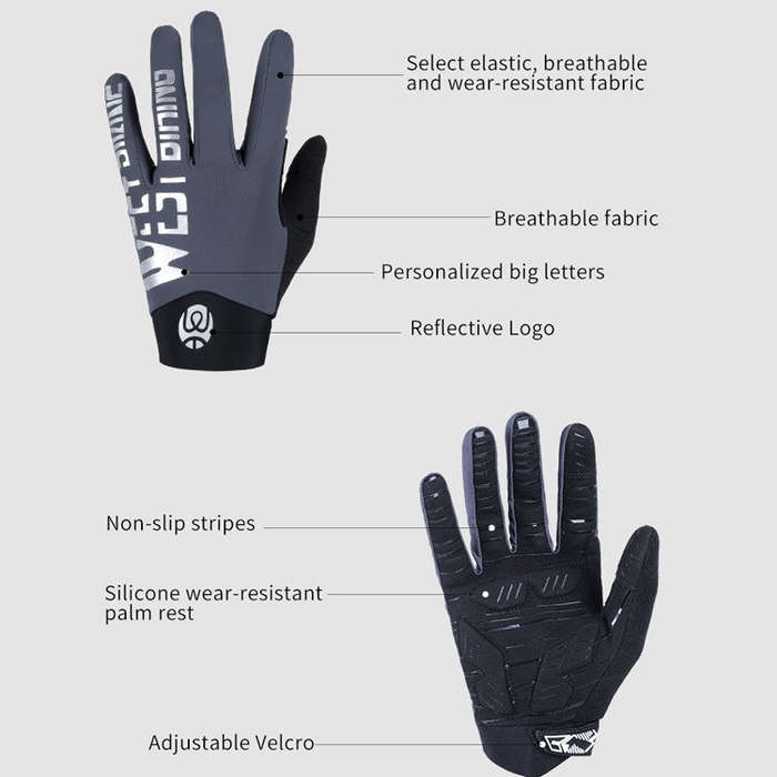 WEST BIKING YP0211214 Long Finger Shock Absorption Non-Slip Touch Screen Gloves Cycling Sports Gl...