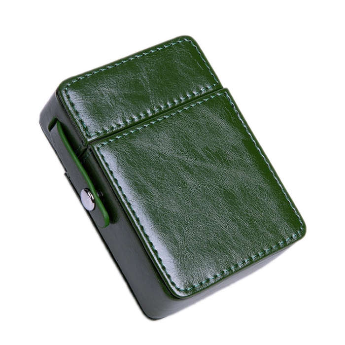 Men PU Leathe Retro Lighter Cigarette Box(Green)