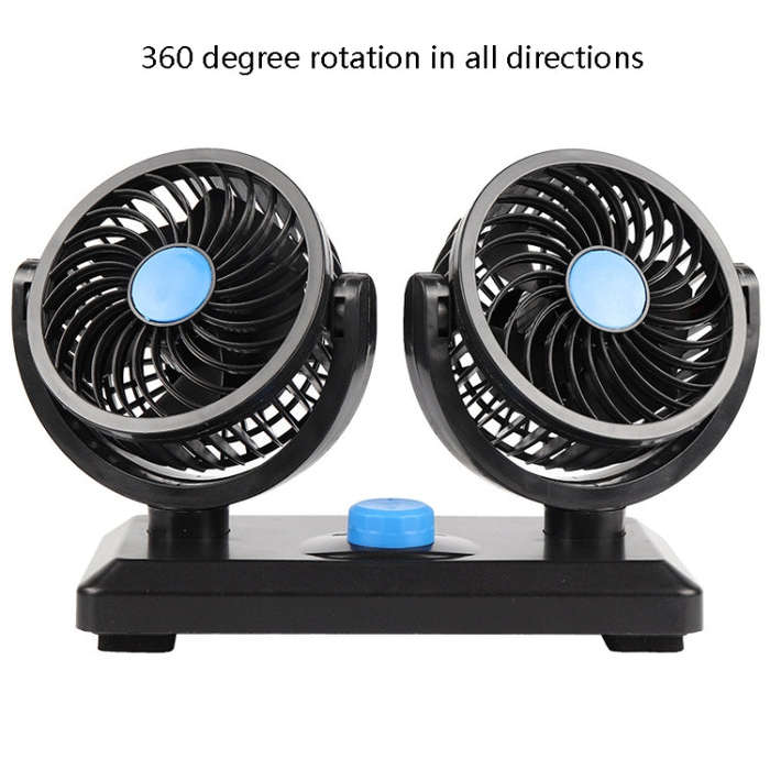 Car Fan Portable Mini Adjustable Car Double-Headed Electric Fan, Colour: Blue USB Universal