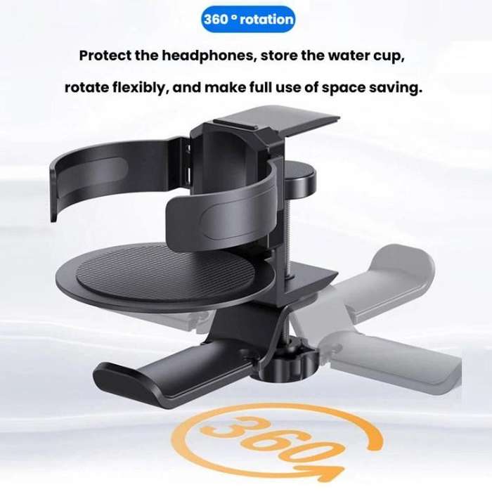 Rotating Cup Holder Headphone Holder Internet Cafe Monitor Headphone Hanger(Moonlight Silver)