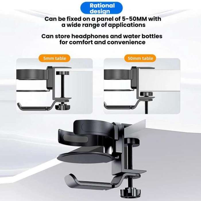Rotating Cup Holder Headphone Holder Internet Cafe Monitor Headphone Hanger(Moonlight Silver)