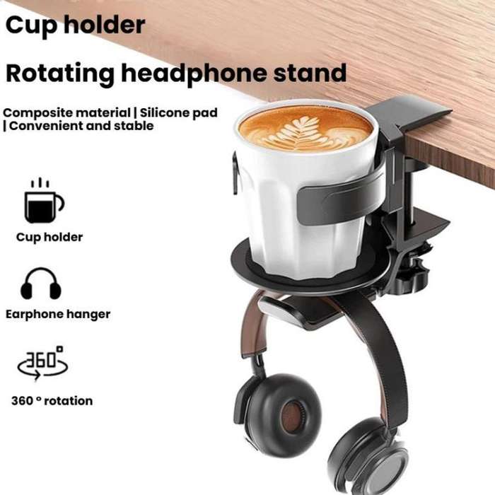 Rotating Cup Holder Headphone Holder Internet Cafe Monitor Headphone Hanger(Moonlight Silver)