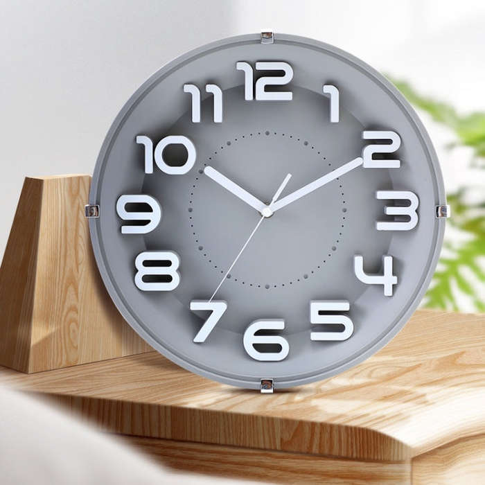 12 Inch Living Room Silent Wall Clock Round Stereo 3D Digital Wall Clock(Ink Green)