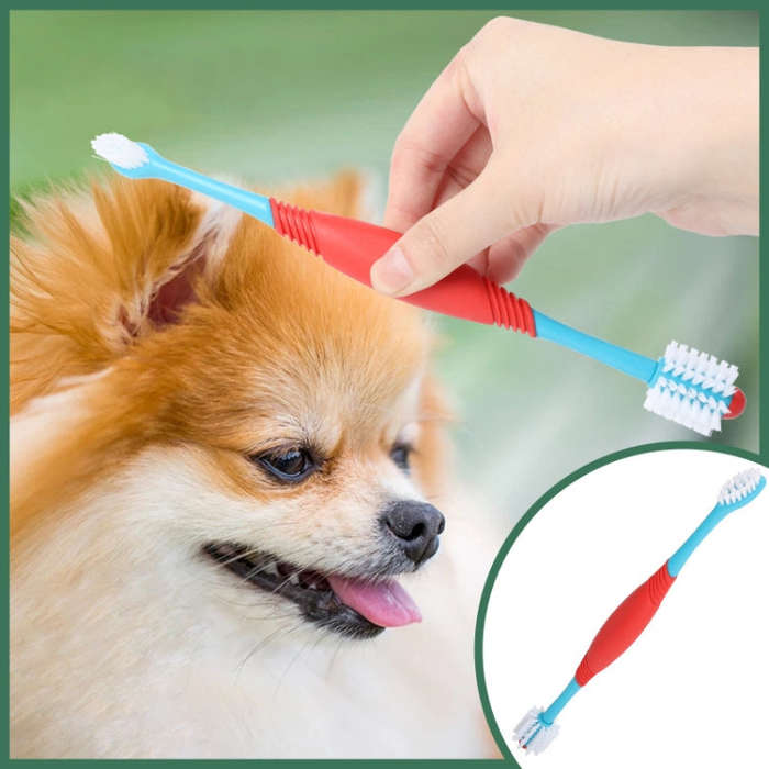 Pet Double-Head Toothbrush Pet Oral Cleaning Products(Blue)
