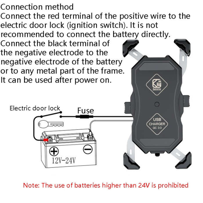 Kewig Motorcycle Outdoor Riding Four-Claw Fixed Mobile Phone Bracket QC3.0 Fast Charging Waterpro...