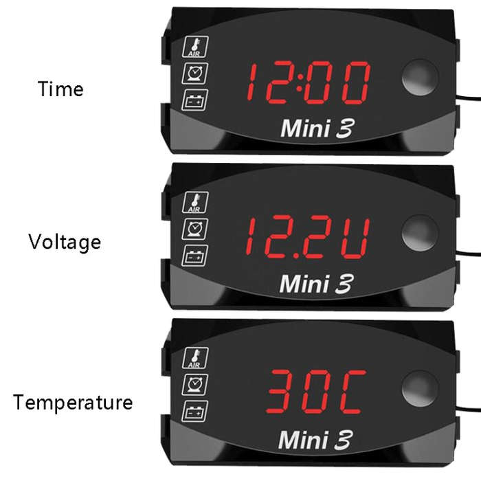 Voltage Clock And Temperature 3 In 1 LED Electronic Meter Large-Screen Digital Display Waterproof...