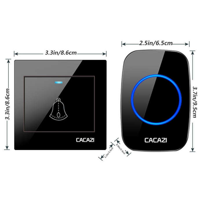 CACAZI H10 1 For 1 Wireless Smart Doorbell without Battery, Plug:UK Plug(Black)
