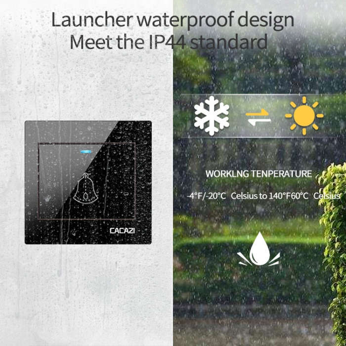 CACAZI H10 1 For 1 Wireless Smart Doorbell without Battery, Plug:UK Plug(Black)