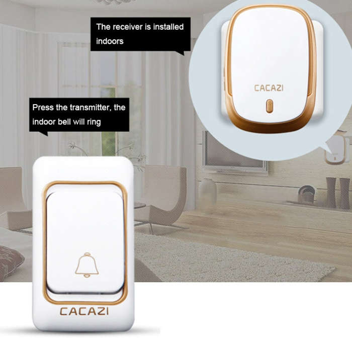 CACAZI Smart Waterproof Music Wireless Doorbell Multifunctional Pager, Style: US Plug(Silver)
